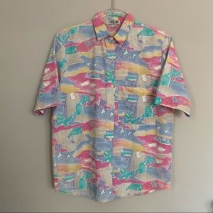 Short Sleeve Button Down Cotton Top-Petite